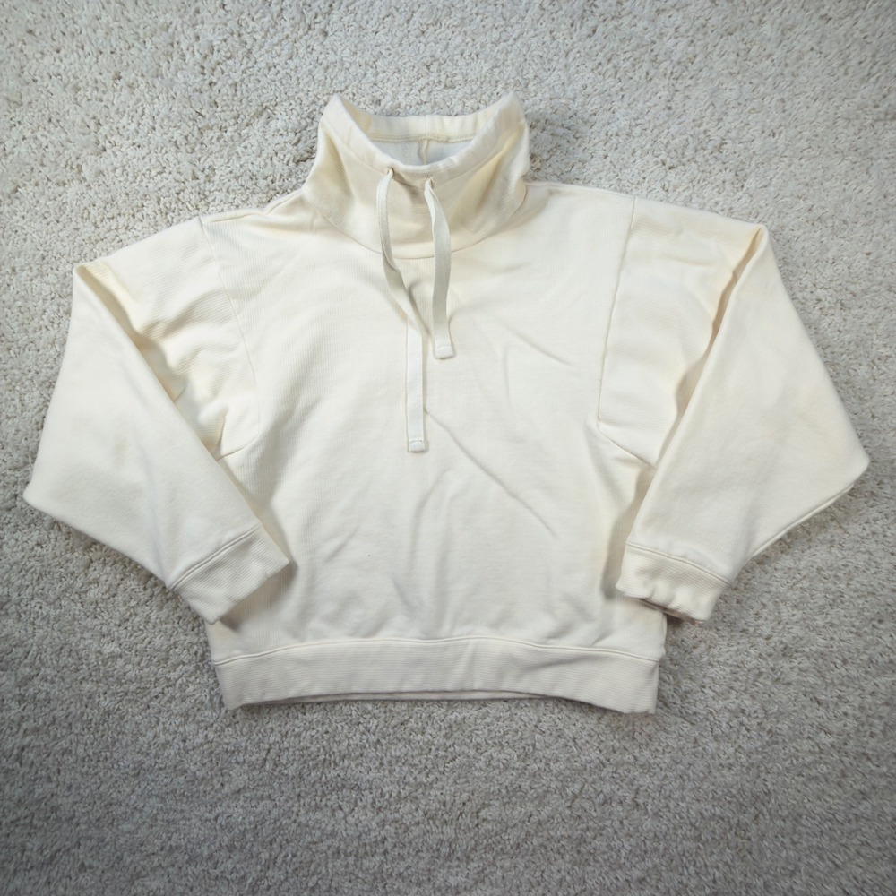 Madewell MWL Sweatshirt Womens Medium Cream Ribbed Funnel Neck Pullover Top